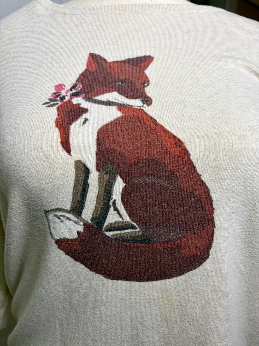 Long Sleeve Karen Scott Oat Color Sweater w/Red Fox Size Large - Picture 5 of 8